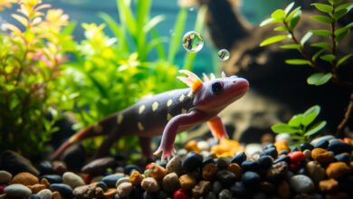 Axolotl Care for Beginners: Simple Tips for a Happy Pet Are you fascinated by axolotls? They have unique features and a charming personality. As a new owner, you're starting an exciting journey. This guide will give you expert tips to care for your axolotl. Axolotls may seem easy to care for, but they need special attention. I'll cover everything from setting up their tank to feeding them right. You'll learn how to make your axolotl happy and healthy. Key Takeaways Discover the unique physical characteristics and care requirements of axolotls Learn how to create the perfect habitat and maintain optimal water quality Understand the proper feeding and nutrition guidelines for your axolotl Identify common health issues and preventive care measures Explore tips for long-term success in caring for your axolotl Understanding Axolotls: A Unique Aquatic Pet Axolotls, or Mexican salamanders, are fascinating creatures that have captured the hearts of many pet owners. They have unique physical characteristics and behaviors. Knowing how to care for them is key to their happiness and health. Physical Characteristics and Lifespan Axolotls are instantly recognizable by their striking, almost alien-like appearance. They have large, feathery external gills and a wide, flat head. Their long, slender body can reach up to 12 inches in length. These amphibians can regenerate lost limbs, a unique adaptation that has captivated scientists and animal enthusiasts. With proper care, axolotls can live for up to 15 years, making them a long-term companion. Natural Habitat and Behavior In the wild, axolotls are found in the lakes and rivers of central Mexico. They thrive in cool, oxygenated waters. These aquatic creatures are primarily nocturnal, spending their days hiding in rocky crevices or among aquatic plants. They emerge at night to hunt for prey. Understanding their natural habitat is crucial for creating an ideal environment in a home aquarium. Why Axolotls Make Great Pets Axolotls have become increasingly popular as pets due to their unique characteristics and relatively low-maintenance care requirements. They are peaceful, docile creatures that are well-suited for both novice and experienced aquarium hobbyists. Their distinctive appearance and intriguing behaviors make them captivating pets. With the right care and setup, they can thrive in a home environment. "Axolotls are truly unique and fascinating creatures, blending the charm of a pet with the wonder of a living scientific marvel." Essential Equipment for Your Axolotl Tank Setup As an axolotl enthusiast, I know how important a good home is for your pet. You'll need specific gear to make sure your axolotl is happy and healthy. Let me show you the key items to get started. A reliable filtration system is key for clean water. Choose a top-notch aquarium filter to remove waste. Also, a water test kit is vital for checking pH, ammonia, and nitrates. Keeping the water temperature right is also crucial. Get an aquarium heater and a thermometer to keep the water at 60-70°F (15-21°C). Axolotls don't like big changes in temperature. Essential Equipment Description Aquarium Filter High-quality filter to maintain water quality Water Test Kit Allows you to monitor water parameters like pH, ammonia, and nitrates Aquarium Heater Keeps the water temperature stable, typically around 60-70°F (15-21°C) Aquarium Thermometer Helps you monitor and regulate the water temperature Suitable Decorations Provide hiding spots and enrich the axolotl's environment Remember to add decorations and hiding spots to your tank. Axolotls love to explore. Plants, rocks, and other safe decorations will make their home better. With these essential items, you're ready to create a great home for your axolotl. This will ensure your pet is happy and healthy. https://www.youtube.com/watch?v=7sdeLXis6Xs&pp=ygUJI2F4b2x0b2xz Creating the Perfect Tank Environment As an avid axolotl enthusiast, I know how important a good home is for your pet. Setting up the right tank environment is key for your axolotl's health and happiness. Here, I'll show you the key things to think about when setting up your axolotl's new home. Substrate Selection and Setup The substrate, or the bottom material of your axolotl's tank, is very important. Choose a smooth, non-abrasive material like aquarium gravel or sand. This prevents injuries to your axolotl's sensitive limbs. Stay away from substrates with sharp edges or loose particles that could be swallowed. Water Parameters and Temperature Axolotls need specific water conditions to thrive. Keep the water temperature between 60-70°F (15-21°C) to match their natural habitat. Always check the water parameters to ensure the pH is between 6.5-7.5 and the ammonia, nitrite, and nitrate levels are safe. Lighting Requirements Lighting is crucial for axolotl care. Use a low-intensity, cool-spectrum lighting setup that matches their natural environment. Avoid direct sunlight or bright lights, as axolotls are sensitive to light and may get stressed or lose their color. Substrate Recommendation Ideal Water Parameters Lighting Suggestions Aquarium gravel or sand Temperature: 60-70°F (15-21°C) pH: 6.5-7.5 Ammonia: 0 ppm Nitrite: 0 ppm Nitrate: Low-intensity, cool-spectrum lighting Avoid direct sunlight or bright illumination By choosing the right substrate, maintaining the best water conditions, and using the correct lighting, you'll create a great home for your axolotl. Each part of the tank setup is important for your axolotl's long-term health and happiness. "The key to a thriving axolotl is providing the perfect balance of environmental conditions in their home." Water Quality Management and Maintenance Keeping your axolotl care in top shape means managing the water quality well. As a beginner, I've found that regular checks and quick action are vital. This keeps your axolotl healthy and happy. Start by testing the water every week. Check for ammonia, nitrites, nitrates, and pH levels. Keeping these in the right range is key for your axolotl tips for beginners. Ammonia and nitrite levels should remain at 0 ppm. Nitrate levels should be kept below 20 ppm. pH should be maintained between 6.5 and 8.0. Get a good water test kit and keep track of your results. This helps you catch any water problems early. Parameter Ideal Range Ammonia 0 ppm Nitrites 0 ppm Nitrates Below 20 ppm pH 6.5 - 8.0 A good filter is also essential for axolotl care. Clean or change the filter media every 2-4 weeks. This removes waste and keeps the water flowing well. Also, do a 25-50% water change weekly. This reduces nitrates and adds fresh, clean water. With these steps, you'll keep your axolotl's home clean and safe. Axolotl Care for Beginners: Simple Tips for a Happy Pet Caring for an axolotl is rewarding but needs a regular routine. This ensures your pet stays healthy and happy. I'll show you the key daily, weekly, and monthly tasks to keep your axolotl thriving. Daily Care Routine Starting your day with your axolotl is a great way to bond and check their health. Watch their behavior, look for signs of stress or illness, and gently clean the tank's surface. Also, feeding them a balanced diet of live or frozen food is crucial. Weekly Maintenance Schedule Do a partial water change, 25-50% of the tank's volume, to keep water quality good. Clean the tank's substrate, decorations, and filters to remove debris. Test the water parameters, like pH, ammonia, nitrite, and nitrate, to ensure they're in the right range. Monthly Health Checks Monthly, take a close look at your axolotl to catch health issues early. Look for signs of disease, injuries, or any changes in their appearance or behavior. Also, consider a vet visit for exotic pets to ensure your axolotl's long-term health. Daily Care Weekly Maintenance Monthly Health Checks Observe behavior Check for signs of illness Clean tank surface Feed balanced diet Partial water change (25-50%) Clean substrate, decorations, and filters Test water parameters Thorough physical examination Check for signs of disease or injury Consult veterinarian if necessary By following this axolotl care guide, you'll be on the right path to caring for your pet. A consistent routine and vigilance with your beginners guide to axolotl care will ensure your axolotl stays healthy and happy for a long time. Feeding Your Axolotl: Diet and Nutrition Guide As an axolotl owner, it's key to give your pet the right food. Axolotls need specific foods to stay healthy. This guide will help you feed your axolotl right, ensuring they get the nutrients they need. Recommended Axolotl Foods Live or frozen bloodworms Freeze-dried krill or shrimp Nightcrawlers or earthworms High-quality axolotl pellets or aquatic pellets It's important to mix up your axolotl's diet. This variety ensures they get all the vitamins and proteins they need. Feeding Frequency and Portion Sizes Axolotls eat when they can, so feed them a few times a week. Feed them an amount they can eat in 10-15 minutes, 2-3 times a week. Don't overfeed, as it can harm their health. Axolotl Size Recommended Feed Amount Juvenile (under 4 inches) 2-3 bloodworms or small pieces of worm per feeding Adult (4 inches and up) 5-10 bloodworms or medium-sized pieces of worm per feeding Every axolotl is different. Watch how they react to food and adjust their portions as needed. By following these axolotl care for beginners tips, you'll keep your axolotl healthy. Stay tuned for more tips on caring for your axolotl! Common Health Issues and Prevention As an axolotl owner, knowing about common health issues is crucial. You should also take steps to prevent them. Understanding illness signs and treatment options helps keep your axolotl healthy. Signs of Illness Spotting illness early is vital for your axolotl's health. Look out for these signs: Lethargy or lack of activity Loss of appetite or refusal to eat Discoloration or abnormalities in the skin or gills Unusual swimming behavior or posture Visible lesions or wounds Treatment Options If you see any concerning symptoms, see a vet who knows about axolotls. They can diagnose and suggest treatments. Treatments might include: Antimicrobial medications for infections Wound care for skin or gill issues Changes to the tank environment Dietary changes to fix nutritional problems Preventive Care Measures To avoid health problems, keep your axolotl's tank clean and stable. This means: Regular water changes and testing Keeping water temperature, pH, and oxygen right Using good substrate and hiding spots Feeding a balanced diet Watching your axolotl's behavior and health By being careful and taking these steps, you can help your axolotl stay healthy. Early detection and quick action are key to managing health issues. Tank Mates and Social Behavior As an axolotl owner, picking the right tank mates is crucial. Axolotls are peaceful but need the right friends. It's important to think about their social needs and who they get along with. Keeping axolotls in groups has its ups and downs. They enjoy each other's company, which can make their lives more interesting. But, you have to watch them to avoid fights or eating each other, especially between males. When it comes to tank mates, axolotls can live with some fish like guppies, tetras, and corydoras catfish. But, stay away from fish that might hurt their gills or fins. Also, big and active fish can stress or hurt your axolotl. Suitable Tank Mates Unsuitable Tank Mates Guppies Tetras Corydoras Catfish Platies Mollies Cichlids Goldfish Koi Larger Predatory Fish Aggressive or Nippy Fish To make sure your axolotl is happy, choose the right tank mates. Make sure they get along and have enough space. With the right friends and a good home, your axolotl will live a great life. Breeding Basics for Axolotl Owners Starting to breed axolotls can seem scary if you're new to it. But, with the right info and setup, it can be very rewarding. I'll show you the key steps and how to care for axolotl eggs and young. Breeding Requirements To breed axolotls, you need the right environment. They need big tanks with good filters, clean water, and lots of hiding spots. The water should be between 60-68°F (15-20°C) to help them breed. Use axolotls that are 12-18 months old. Put them in pairs or small groups. Add lots of plants and decorations to make them feel safe and show natural behaviors. It might take a few tries to see success. Caring for Eggs and Larvae When the female lays eggs, carefully move them to a separate tank. This tank should have clean, dechlorinated water and lots of air. Keep an eye on the eggs, making sure the water is right and removing any bad eggs or fungus. After 14-18 days, the eggs will hatch, and you'll have a tank full of tiny axolotl larvae. Feed the larvae live foods like brine shrimp and micropellets. Keep the water very clean. As they grow, they'll go through a big change and become young axolotls. They'll need special care then. Breeding axolotls can be a fun and learning experience. But, it's key to do your homework and prepare well. With the right setup and care, you can raise a new batch of these amazing creatures. Handling and Bonding with Your Axolotl Caring for an axolotl is rewarding. Learning to handle and bond with it is key. The right techniques help avoid stress and build trust. Safe Handling Practices When you handle your axolotl, be gentle. Here are some safe handling tips: Wet your hands before picking up the axolotl to keep its protective mucus layer intact. Support the axolotl's entire body, including the tail, to prevent injury. Only handle your axolotl when necessary, like during tank maintenance or vet visits, to reduce stress. Never drop or squeeze the axolotl as it can cause serious harm or death. Bonding with Your Axolotl Building a good relationship with your axolotl takes time and patience. But it's worth it. Here are ways to make your axolotl more comfortable with you: Sit near the tank and read, work, or talk softly to your axolotl to get it used to your presence. Offer food by hand, allowing the axolotl to approach and take the food from your fingers. Gently stroke the axolotl's head or back with a clean, wet finger to help it associate your touch with positive experiences. Observe your axolotl's behavior and learn its individual personality to better understand its needs and preferences. Every axolotl is unique. Be patient and respectful as you bond with your new aquatic friend. With time and care, you can build a strong, trusting relationship. Seasonal Care Considerations As an axolotl owner, it's key to know how seasons affect your pet's care. Whether you're new or experienced, adjusting your axolotl care with the seasons is crucial. It ensures your axolotl stays healthy all year. Temperature Management Axolotls love cool, stable water, between 60-70°F (15-21°C). In summer, you might need fans or chillers to cool their tank. In winter, heaters help keep the water warm. Lighting Adjustments Axolotls are sensitive to light changes. In spring and summer, adjust their tank's lighting to match longer days. In fall and winter, reduce light to help them sleep better. Seasonal Feeding Considerations Your axolotl's eating habits change with the seasons. In warm months, they eat more often. In cool months, they eat less. Adjust their diet to avoid overfeeding or nutritional issues. By adapting your axolotl care to the seasons, your pet stays healthy and happy all year. Remember, a consistent and proactive care approach is vital for a successful axolotl experience. Troubleshooting Common Axolotl Problems Owning an axolotl is a joy, but it comes with its own set of challenges. As a beginner, knowing how to handle common issues is crucial. We'll cover some key axolotl tips for beginners to keep your pet happy and healthy. Behavioral Issues Axolotls are usually calm, but they can act strangely sometimes. If your axolotl hides too much, gets aggressive, or seems tired, there's a reason. It might be due to their environment, stress, or health. Fixing these problems quickly will make your pet happier and healthier. Environmental Challenges The axolotl's tank is key to their health. Water quality, temperature, and substrate all matter. If your axolotl looks stressed or sick, check the tank. Make changes to keep it perfect for your pet. Emergency Situations Emergencies can happen, and you need to act fast. This includes injuries, sickness, or exposure to harmful things. Knowing what to do in these situations can save your pet's life. As an axolotl care for beginners enthusiast, being informed and proactive is vital. By tackling behavioral issues, keeping the environment right, and being ready for emergencies, you'll ensure your axolotl is well cared for. Tips for Long-Term Success with Axolotls Keeping up the excitement and love for axolotl care is key for success. As an owner, I always look to learn more about axolotl care. I use online resources, forums, and expert advice to stay updated. This helps me create the best home for my pet and solve problems with ease. Also, having a group of axolotl lovers is super helpful. Talking with others who care about axolotl care for beginners or have more experience is great. It's a chance to learn, share tips, and feel part of a community. Joining axolotl groups on social media or going to reptile shows helps me grow and connect. The secret to caring for an axolotl long-term is patience, commitment, and a true love for their well-being. By staying informed, building a community, and adjusting my care, I've enjoyed years of happiness with my axolotls. FAQ What are the essential equipment needed for an axolotl tank setup? To set up a great axolotl tank, you'll need a few key things. A good filtration system, thermometer, and the right substrate are must-haves. I'll show you what you need to make a cozy and safe space for your axolotl. How do I maintain the water quality for my axolotl? Keeping the water quality right is key for your axolotl's health. I'll teach you how to test the water, maintain your filter, and do regular water changes. This will keep your axolotl's home clean and healthy. What should I feed my axolotl, and how often should I feed it? Axolotls need the right food to stay healthy. I'll tell you what to feed them, how often, and how much. This way, you can make sure they get the nutrients they need. How can I recognize and treat common health issues in my axolotl? It's important to know how to spot and treat health problems in your axolotl. I'll give you tips on how to keep them healthy and what to do if they get sick. Can I keep multiple axolotls together in the same tank? Axolotls can be social, but it's not always easy to keep them together. I'll talk about their social nature and suggest tank mates that work well. How do I handle and bond with my axolotl? Handling your axolotl right and building trust is important. I'll show you how to handle them safely and give tips on bonding with your pet. How do I adjust my axolotl's care routine for seasonal changes? Seasons can change your axolotl's needs. I'll explain how to manage temperature, lighting, and other seasonal factors to keep your pet comfortable all year. What are some common axolotl problems, and how do I troubleshoot them? From behavior to environment, I'll offer solutions to common axolotl problems. I'll also give advice on handling emergencies and other issues that might come up.